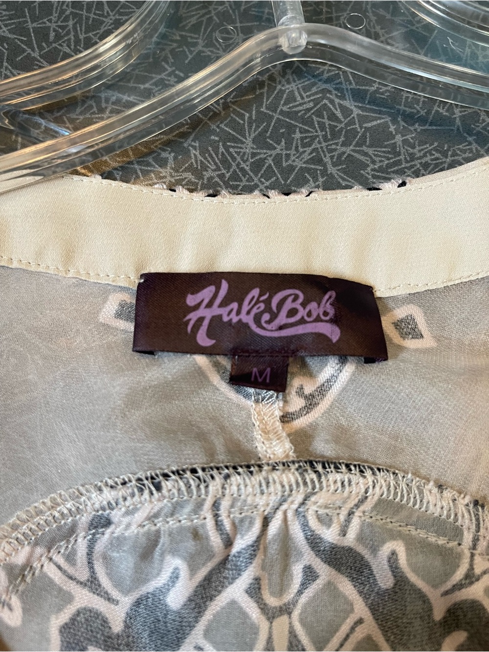 Hale Bob Silk Sheer Lace-Up Tunic M Cream Black Romantic Boho 70% Silk - Picture 4 of 10